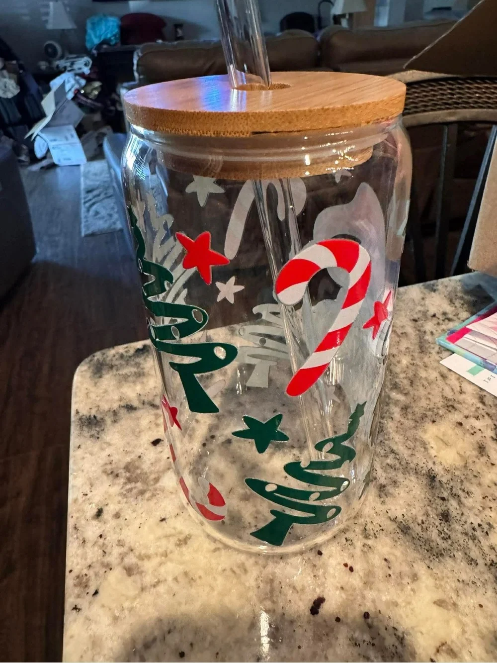 The Grinch Holiday Glass Drinkware Jar with Bamboo Lid - Red & Green